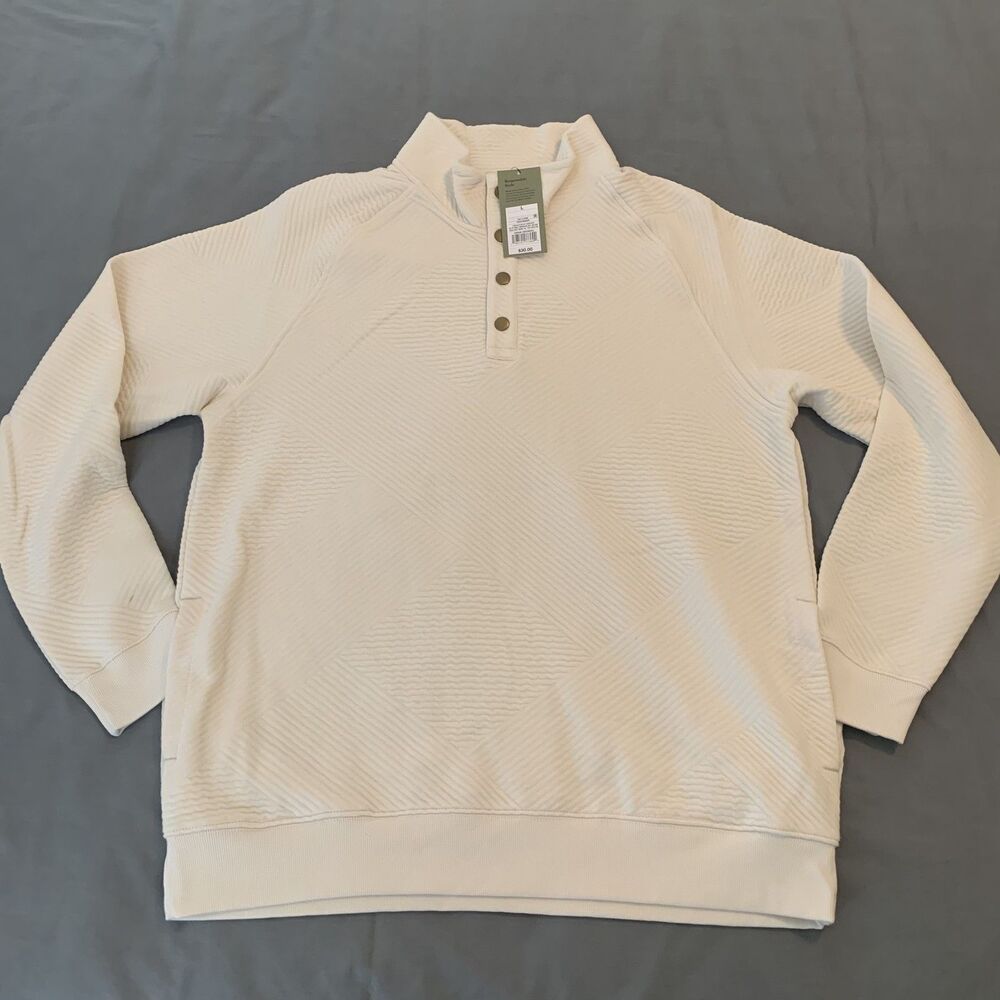 Goodfellow & Co‎ Pullover Mens Large Ivory Textured Snap Button Sweater New